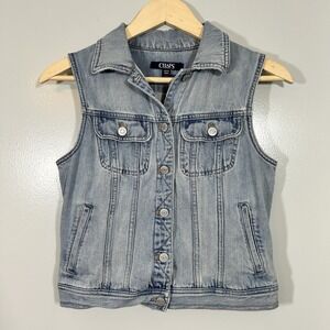 Chaps Denim Jean Vest Women's Small Light Wash Button Front Classic Layering